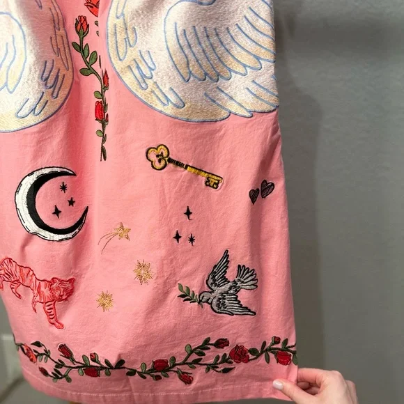 Anthropologie Maeve Pink Swan Embroidered Dress XS - Picture 8 of 10